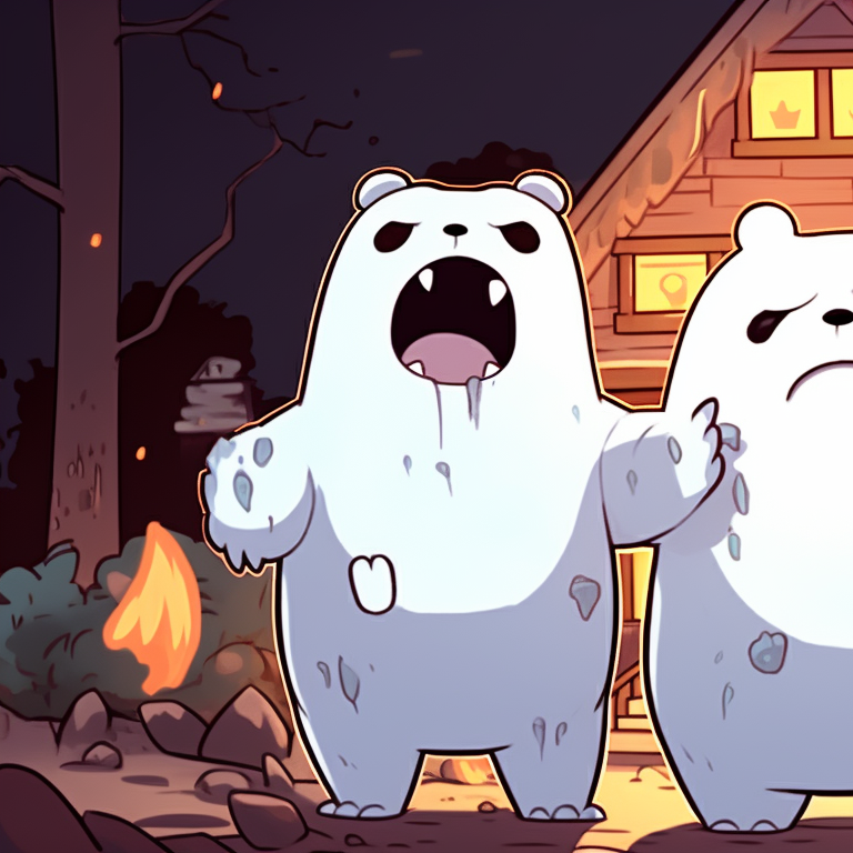 Ice bear in zombie costume, monotone colors and eerie detailing. creative we bare bears matching halloween pfps pfp for discord.