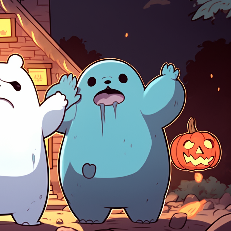Ice bear in zombie costume, monotone colors and eerie detailing. creative we bare bears matching halloween pfps pfp for discord.