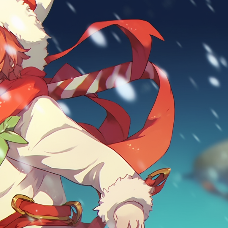 Two characters locked in a friendly snowball fight, garbed in winter clothes, using playful expressions under a snowy sky. holiday demon slayer pfps pfp for discord.
