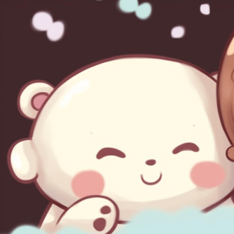 Two characters dancing, smooth lines and matching gestures accentuated by complementary costumes. cute milk and mocha pfps collection pfp for discord.