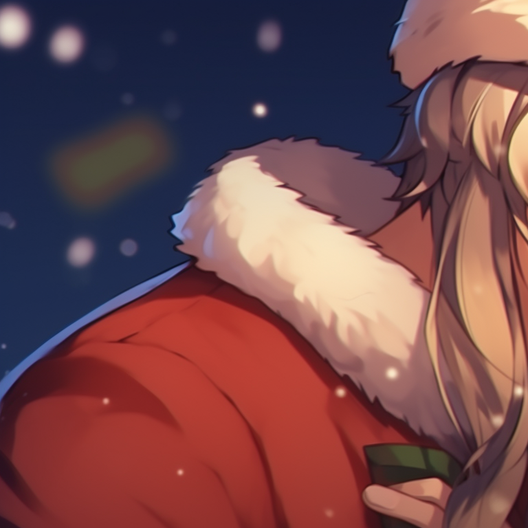 Two characters under mistletoe, detailed facial expressions, contrasting red and green colors. incredible matching christmas pfp ideas pfp for discord.