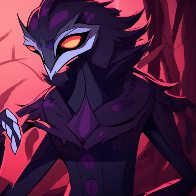 Stolas and Blitzo with pumpkin lanterns, vibrant orange highlighting them against the dark background. helluva boss halloween matching pfps pfp for discord.