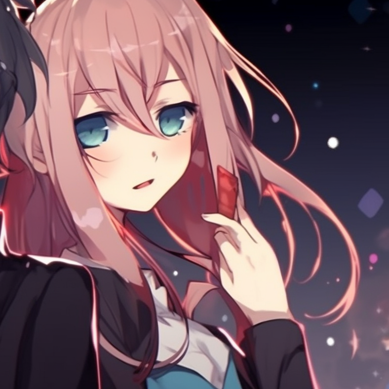 Two characters sipping matcha tea, detailed surroundings, vibrant green elements. matching pfp for besties with quotes pfp for discord.