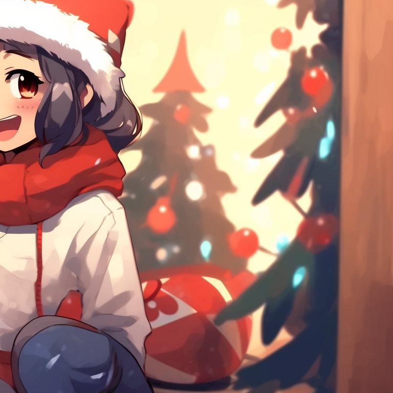Two characters locking eyes under a snowfall, detailed backgrounds and soft shading. fun matching christmas discord server pfp pfp for discord.