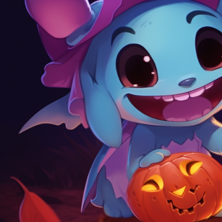 Lilo and Stitch dressed as iconic Halloween monsters, muted colors complemented by streaks of bold orange and blacks. halloween-themed lilo and stitch matching profile pictures pfp for discord.