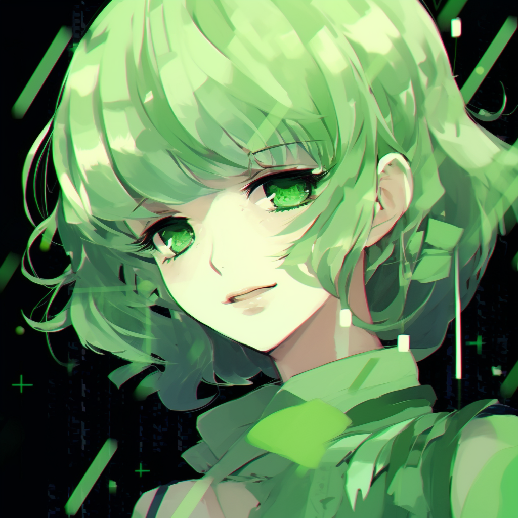 Soft green anime iconography, showcasing dreamy shades and gentle linework. green anime pfp aesthetic icons