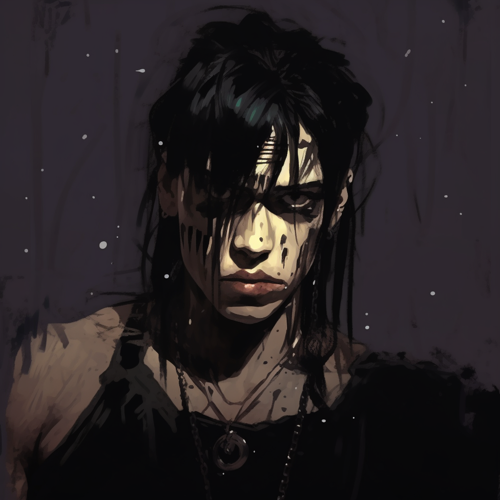 Depiction of a scarred warrior in a grunge aesthetic, with intense expressions and rough hatching. masculine grunge aesthetic pfp pfp for discord.