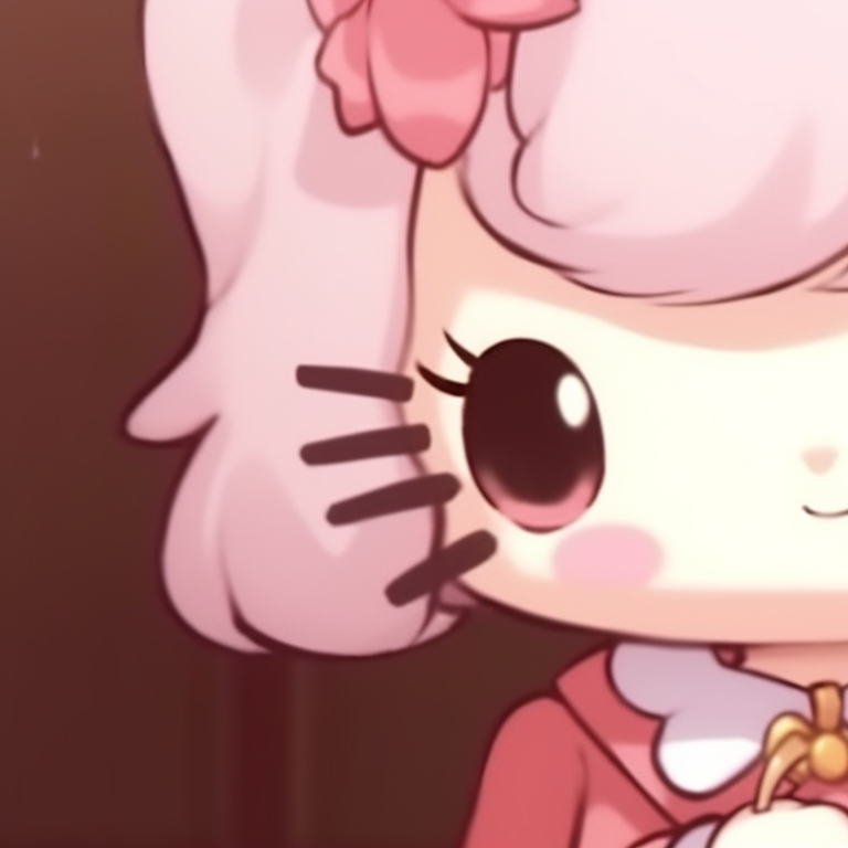 Two characters, each cuddling a Hello Kitty plushie, with a warm, homely backdrop. hello kitty themed matching pfp pfp for discord.