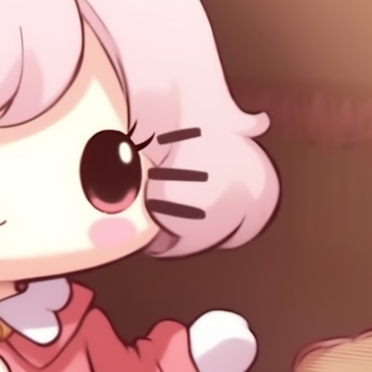 Two characters, each cuddling a Hello Kitty plushie, with a warm, homely backdrop. hello kitty themed matching pfp pfp for discord.