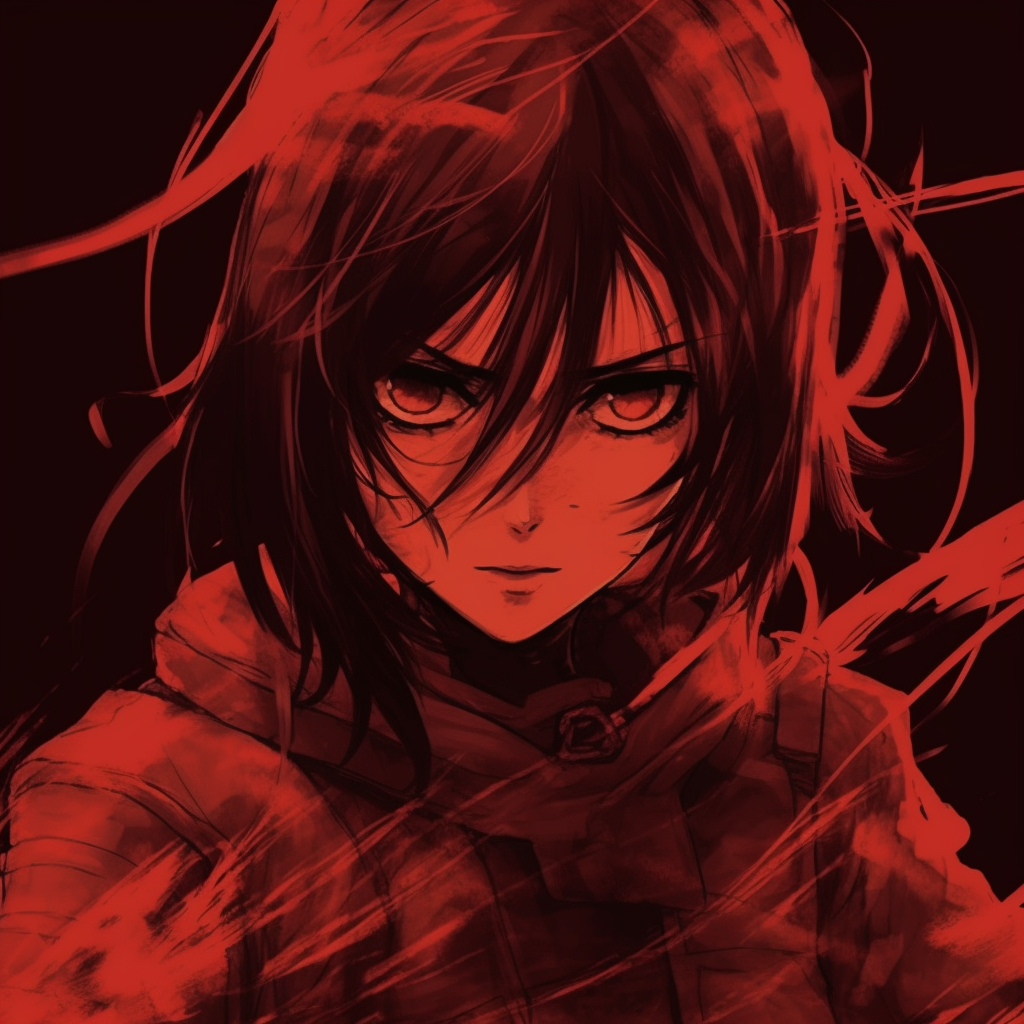 An image highlighting Eren Yeager's focused gaze, vivid colors and well-defined outline. excellent red anime pfp selection