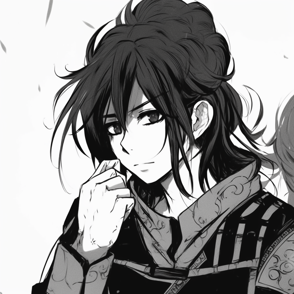 A samurai in a battle stance, highlight on the intricate weapon design and dynamic motion. unique manga anime pfp ideas pfp for discord.