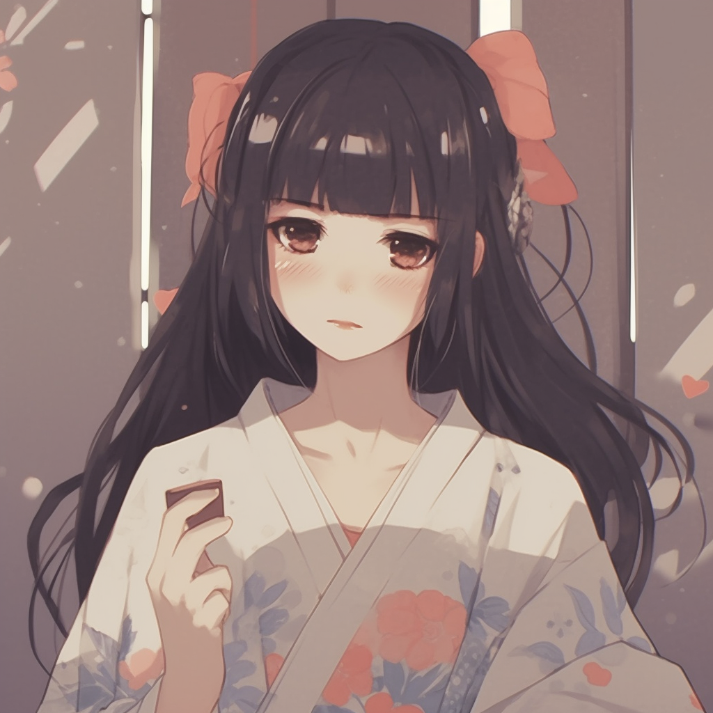 Anime girl holding a single flower, deep shadows and thoughtful expression. anime girl aesthetics: sad pfp