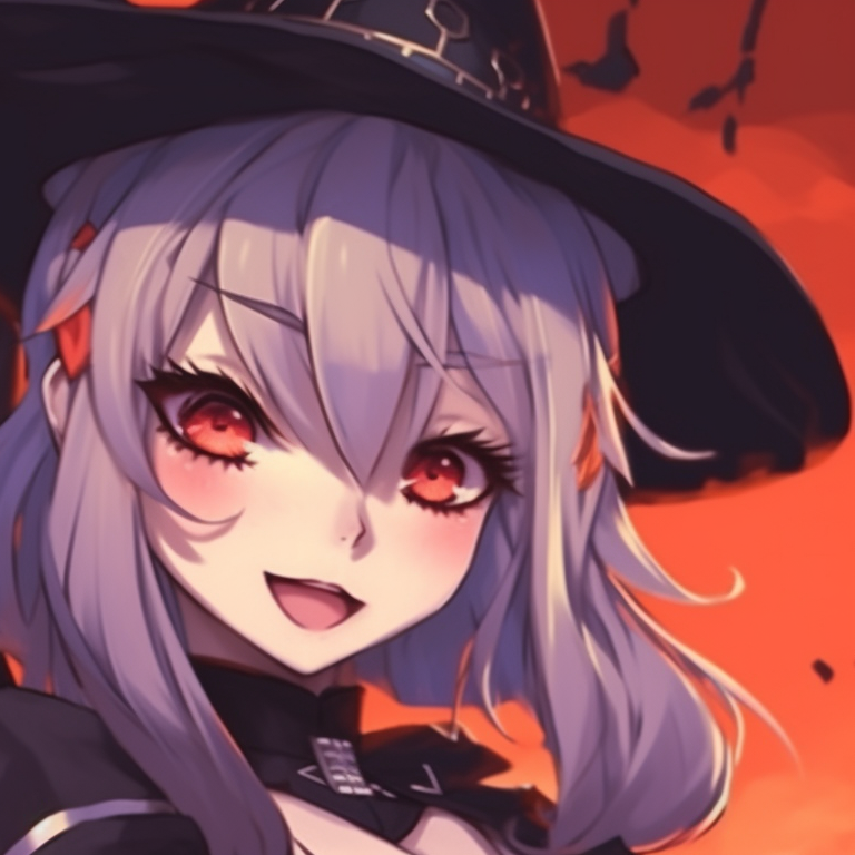 Two characters dressed up as witches, bold lines and detailed costumes, wands crossed. anime hot matching pfp halloween theme pfp for discord.