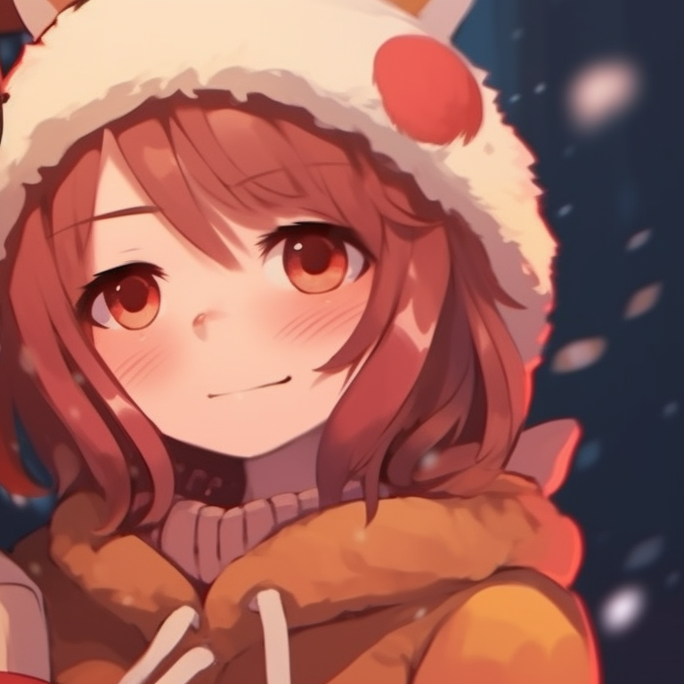 Two characters, warm colors and fluffy textures, holding each other's hands. matching cool christmas pfp ideas pfp for discord.