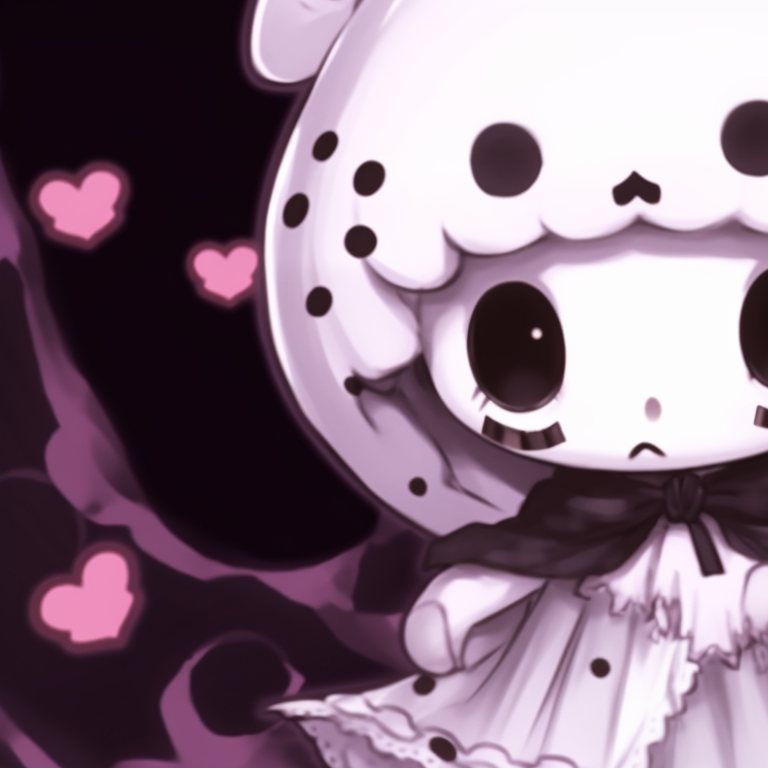 Close-up of two characters grinning with pumpkin-themed makeup, fine details and bright hues dominate. my melody matching pfp halloween theme makeup pfp for discord.