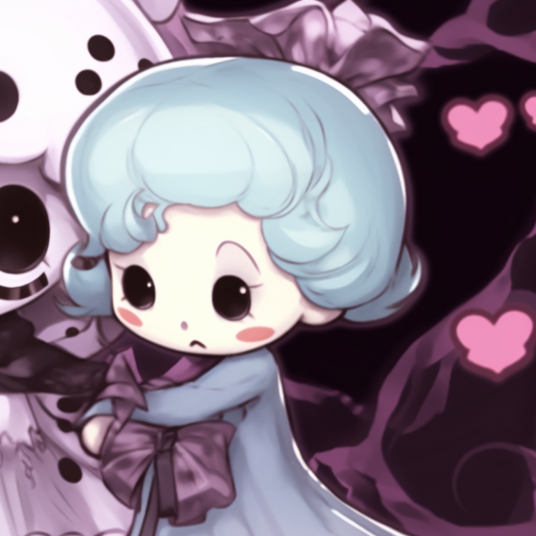 Close-up of two characters grinning with pumpkin-themed makeup, fine details and bright hues dominate. my melody matching pfp halloween theme makeup pfp for discord.