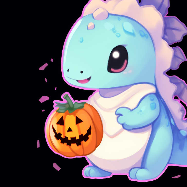 Two dinosaur characters dressed in ghost costumes, vibrant colors and expressive poses creative dino matching pfp halloween theme pfp for discord.