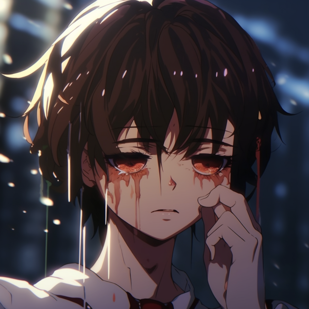 Expressive crying anime character, focus on teardrops and distressed facial expressions expressive crying anime pfp pfp for discord.
