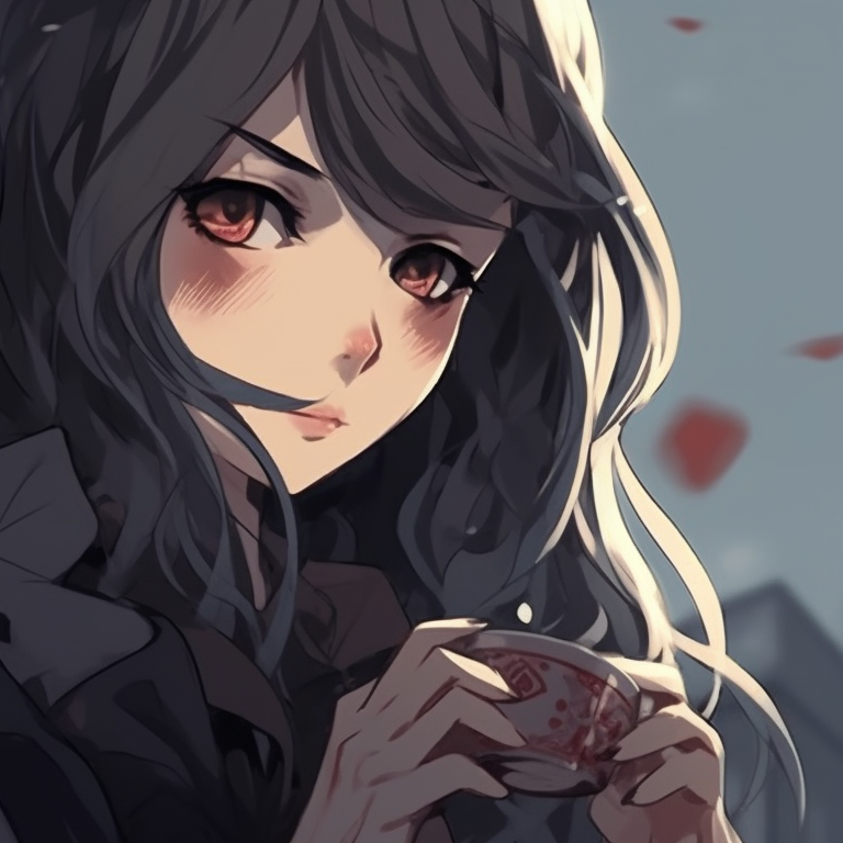 Two characters in gothic attire, dark and moody atmosphere with muted colors. best friend's matching pfp pfp for discord.