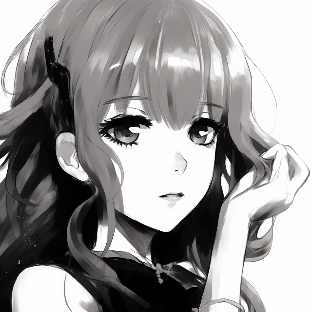 A profile picture of an anime girl, rendered in black and white, emphasizing her delicate features. black and white anime girl profile picture