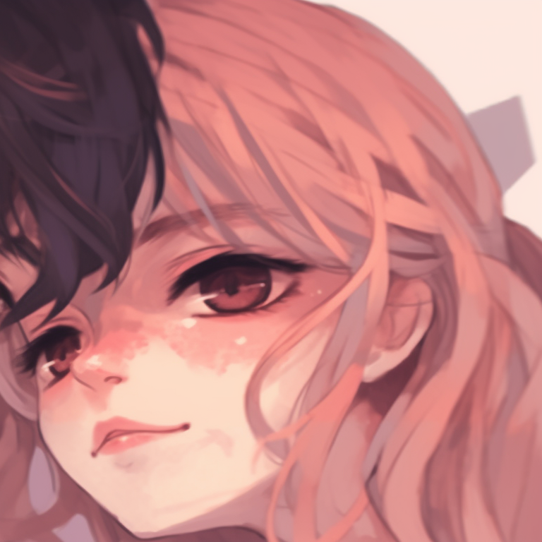 Two characters, pastel colors and softly sketched lines, entwined with each other cute couple matching aesthetics pfp pfp for discord.