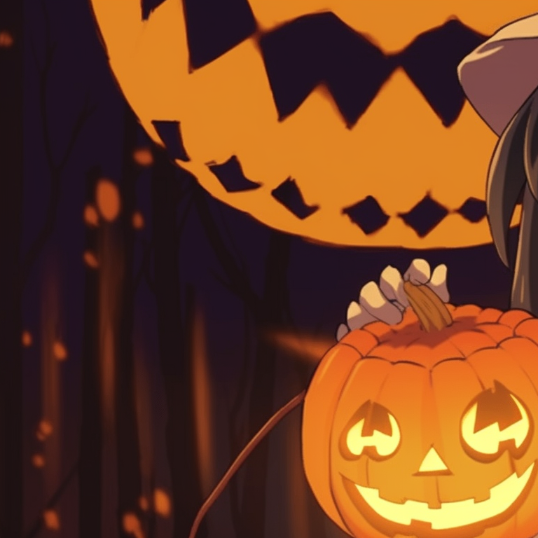 Two characters in ghostly outfits, vivid colors and fun vibe, making goofy faces. animated halloween-themed anime pfp gifs pfp for discord.