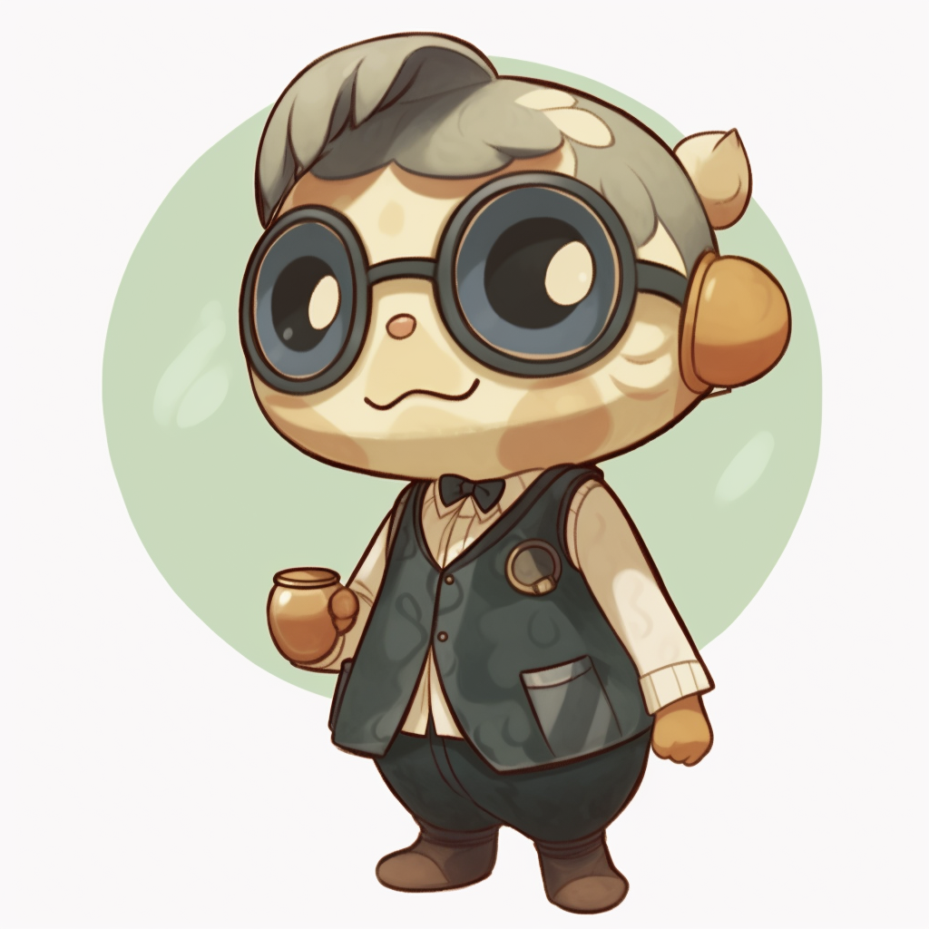 Tom Nook in formal suit, and tie, with pastel color palette and fine lines. tom nook animal crossing pfp