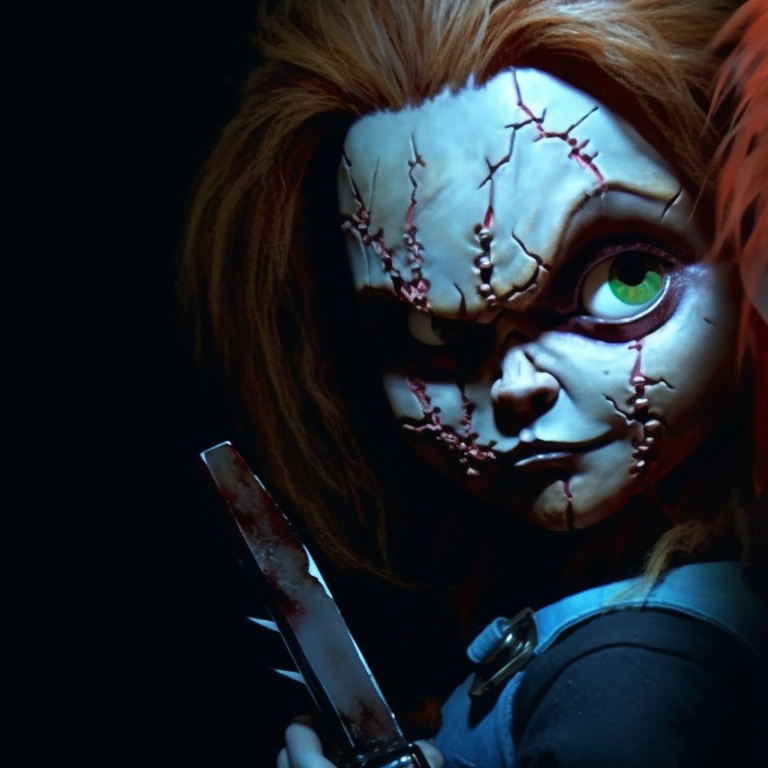 Chucky and Tiffany, chilling smiles, stark highlights and lowkey colors. matching pfps with chucky and tiffany halloween theme pfp for discord.