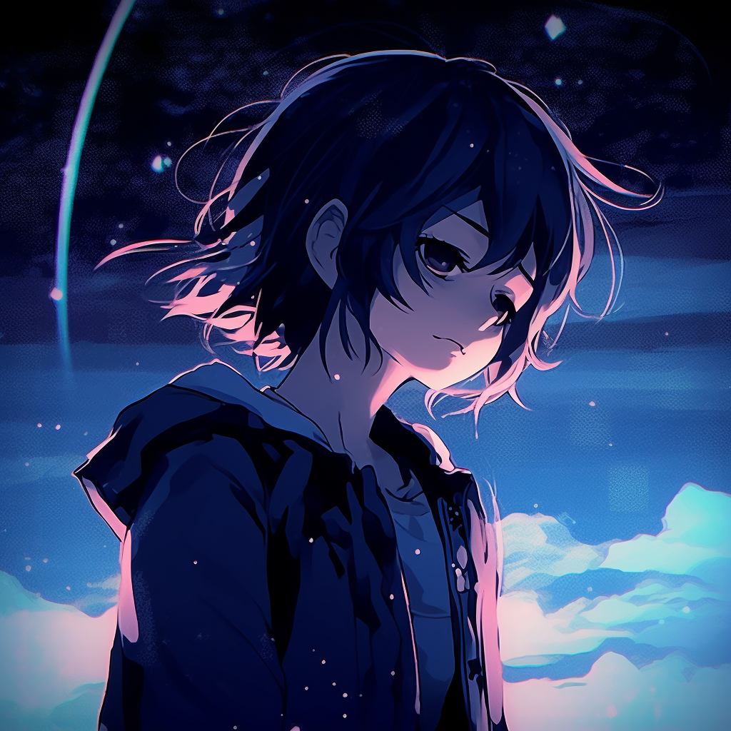Anime character under the starlight, clear night sky and soft glowing effect. pfp ideas for aesthetic anime pfp for discord.