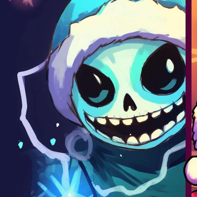 Two Error Sans characters, contrasting cool and warm colors, intertwined with Christmas decoration. matching pfp set with error sans christmas theme pfp for discord.