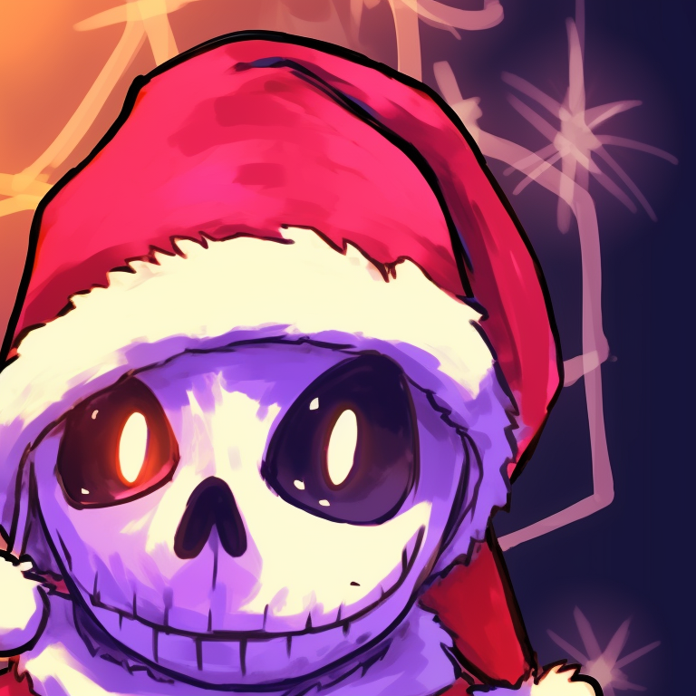 Two Error Sans characters, contrasting cool and warm colors, intertwined with Christmas decoration. matching pfp set with error sans christmas theme pfp for discord.