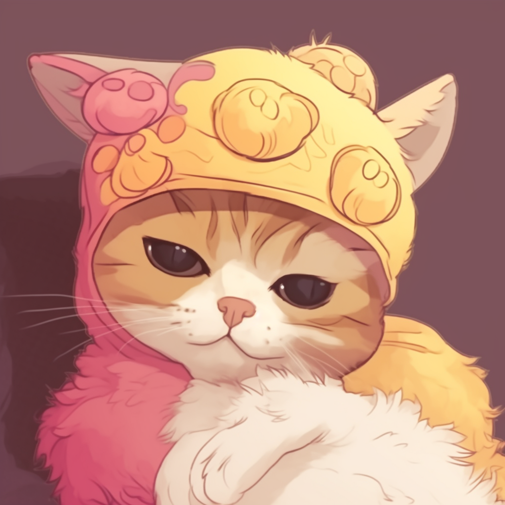 Brightly colored anime style kittens snuggling together, soft lines and warm colors. matching cute animal pfp set