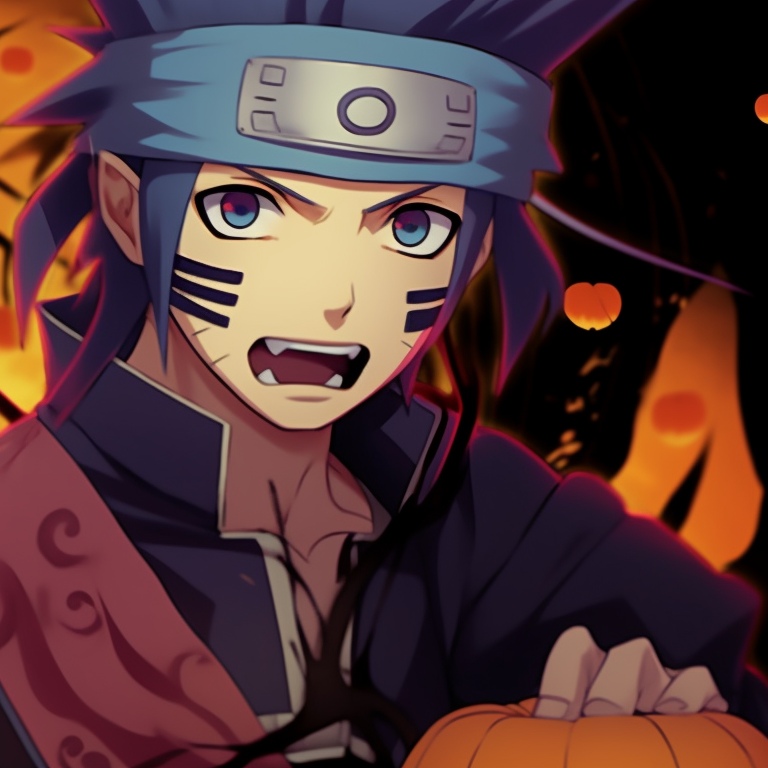 Naruto and Sasuke seemingly preparing for a Halloween skirmish, dynamic poses and dark moody colors. jinchuriki halloween match pfp with naruto & sasuke pfp for discord.
