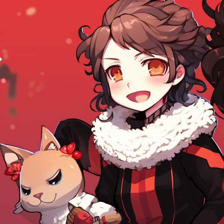 Close-up of two Demon Slayer characters, Christmas elements in their attire, fine details on facial expressions. matching christmas demon slayer pfp outfits pfp for discord.