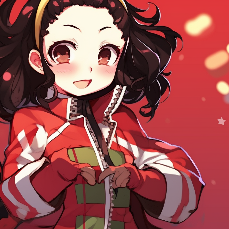 Close-up of two Demon Slayer characters, Christmas elements in their attire, fine details on facial expressions. matching christmas demon slayer pfp outfits pfp for discord.