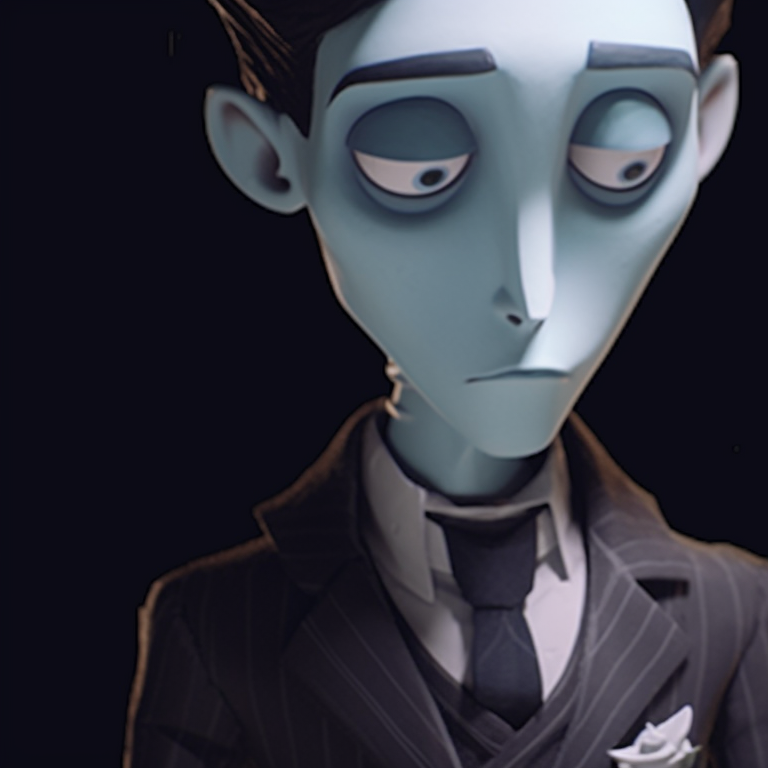 Victor and Emily in a warm embrace, muted tones and atmospheric shadows. victor and emily corpse bride matching pfp pfp for discord.