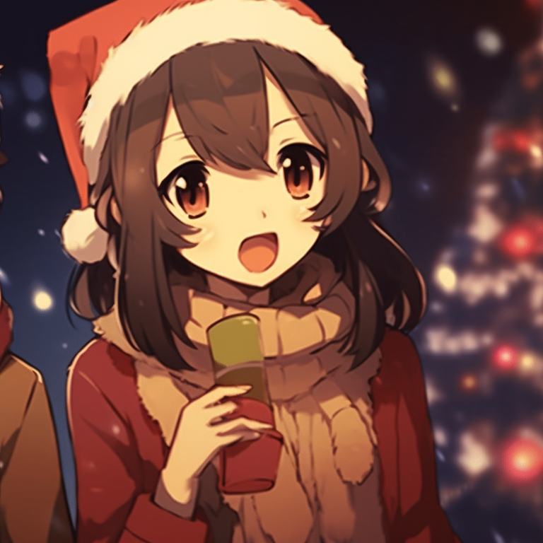 Two characters in Christmas hats, warm colors and soft shading. best matching christmas pfp gif pfp for discord.