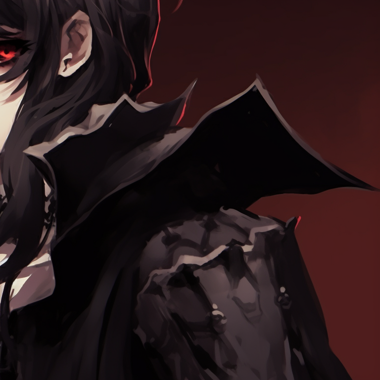 Two characters, spirited gaze under moonlight, ornate detailing in accessories. dark matching pfp halloween theme couples pfp for discord.