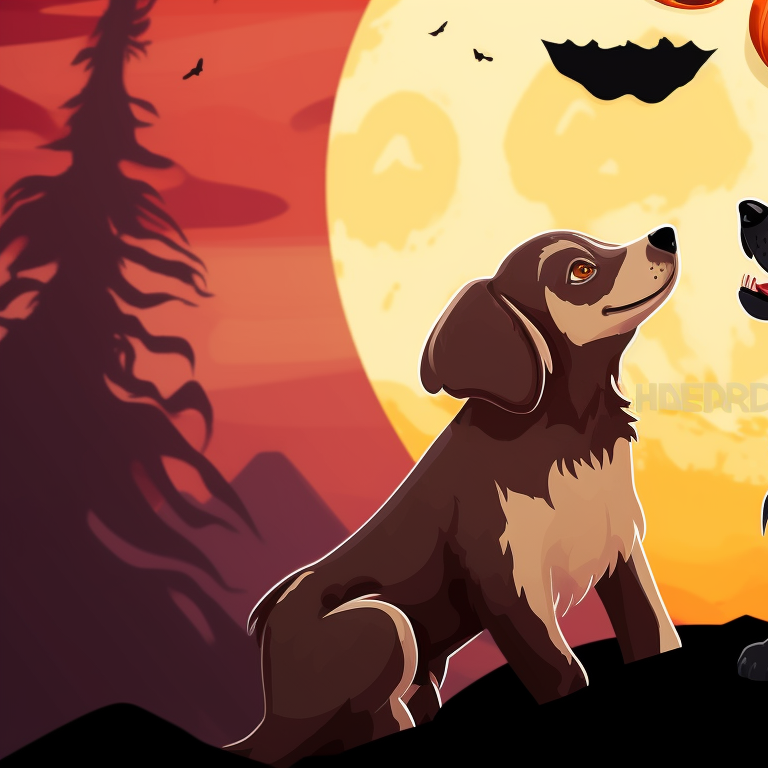 A pair of dogs depicted as vampires, with crimson red capes and fine details in their expressions. spooky dogs matching pfp halloween theme pfp for discord.