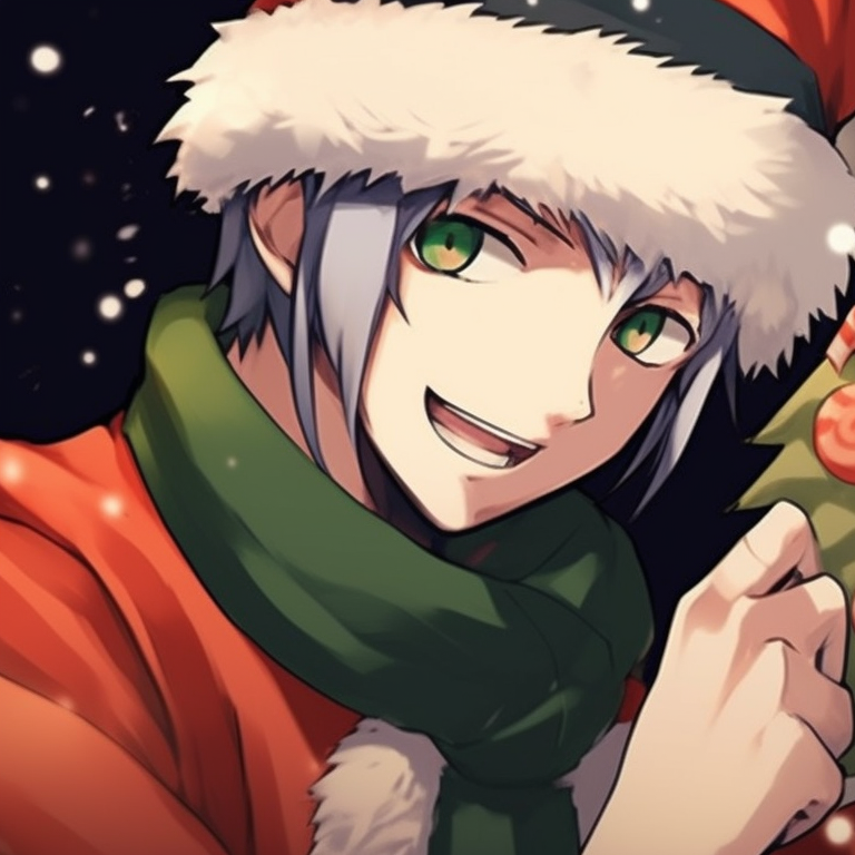 Neji and Hinata in matching Christmas outfits, each with detailed Hyuga clan symbols. stylish naruto pfp for christmas matching pfp for discord.