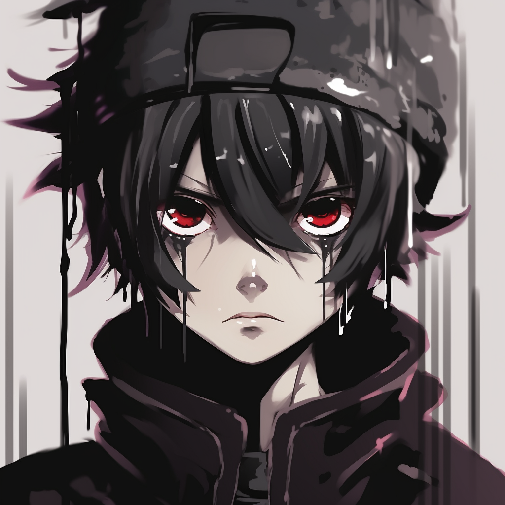 Dynamic posing anime character with drip-style effects and high contrast. drippy anime pfp in hd quality pfp for discord.