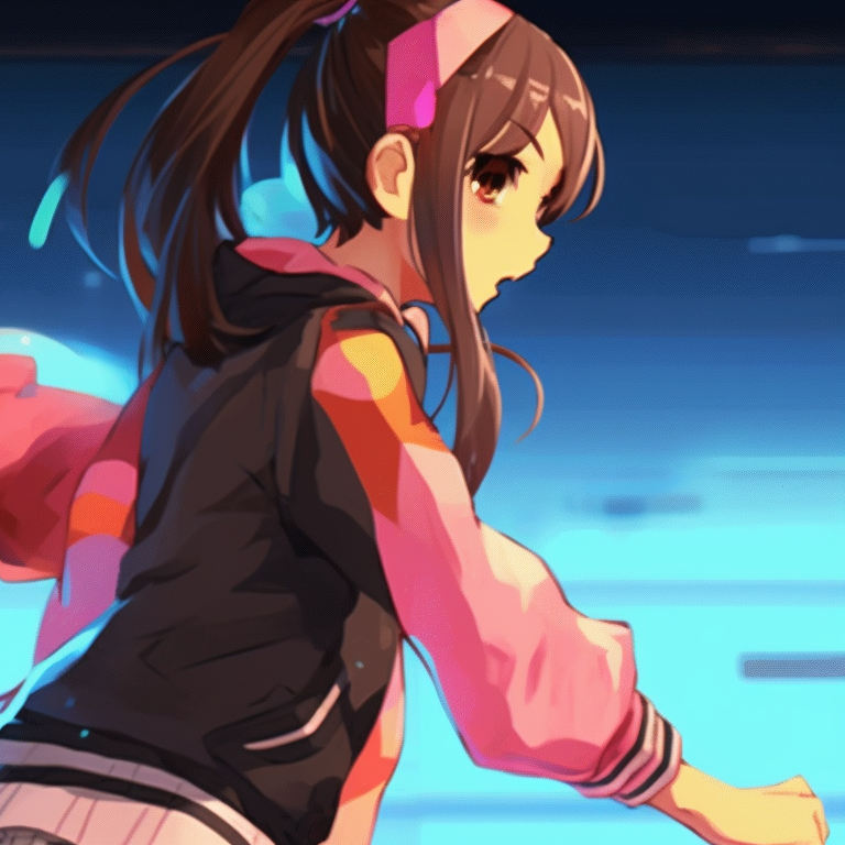 Two characters in activewear, vivid colors, and dynamic poses with controllers in hand. matching gif pfp for gamers pfp for discord.