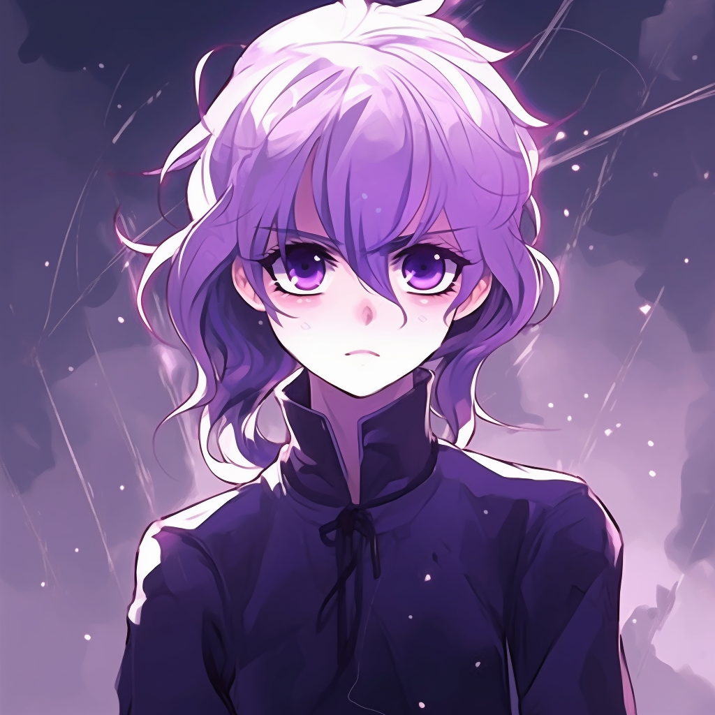A magical anime profile, accented with purple hues, magical gleams and soft glow. adorable purple anime pfps