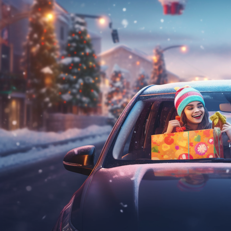 Two drivers with their matching Christmas cars, twinkling lights and festive colors. stunning matching christmas car collections pfp for discord.