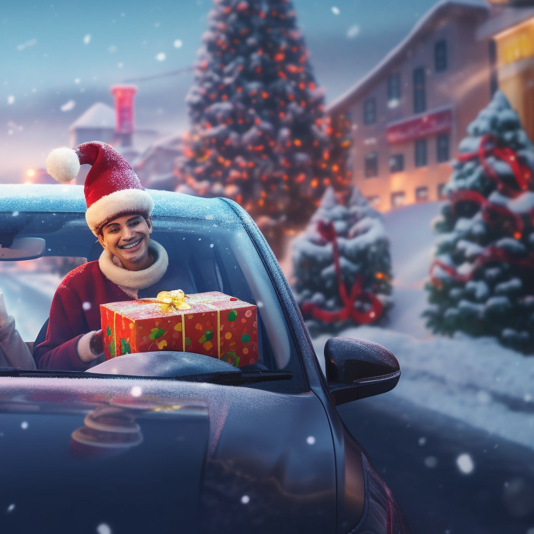 Two drivers with their matching Christmas cars, twinkling lights and festive colors. stunning matching christmas car collections pfp for discord.