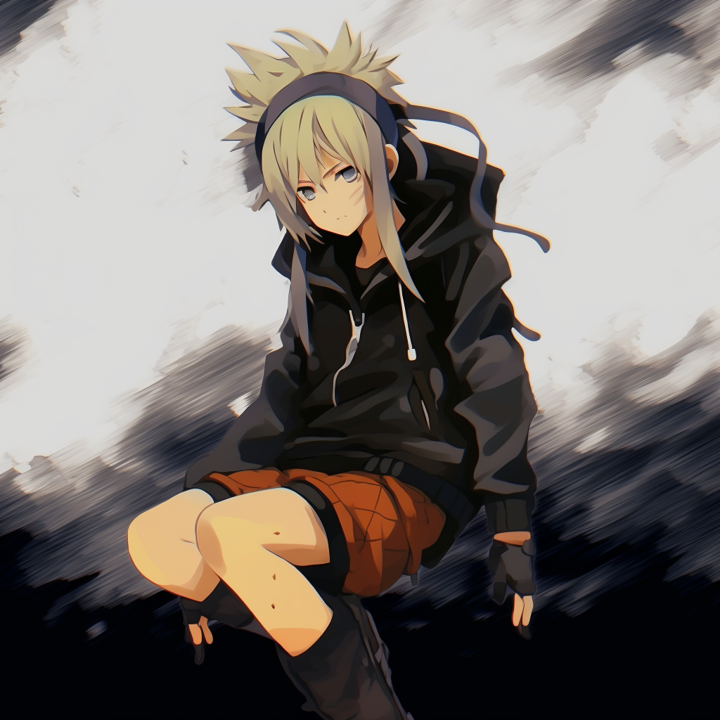 Naruto Uzumaki in a pose, characterized by scratchy lines and a muted color palette. grunge anime pfp for boys