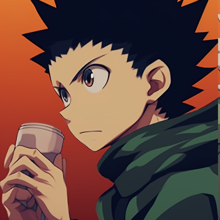 Two characters with contrasting appearances, detailed textures and cool tones. gon and killua, hunter x hunter matching pfp pfp for discord.