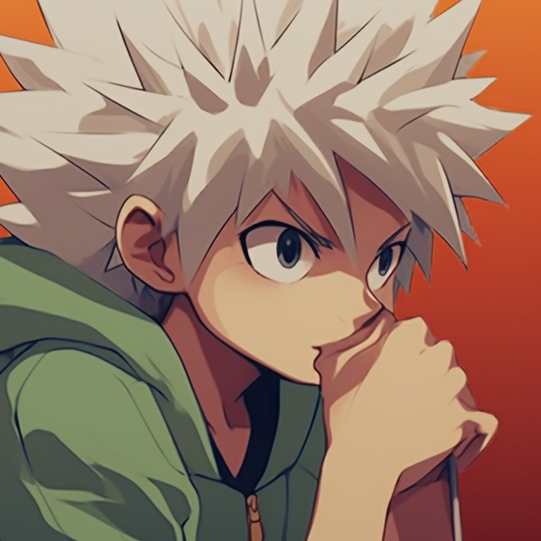 Two characters with contrasting appearances, detailed textures and cool tones. gon and killua, hunter x hunter matching pfp pfp for discord.