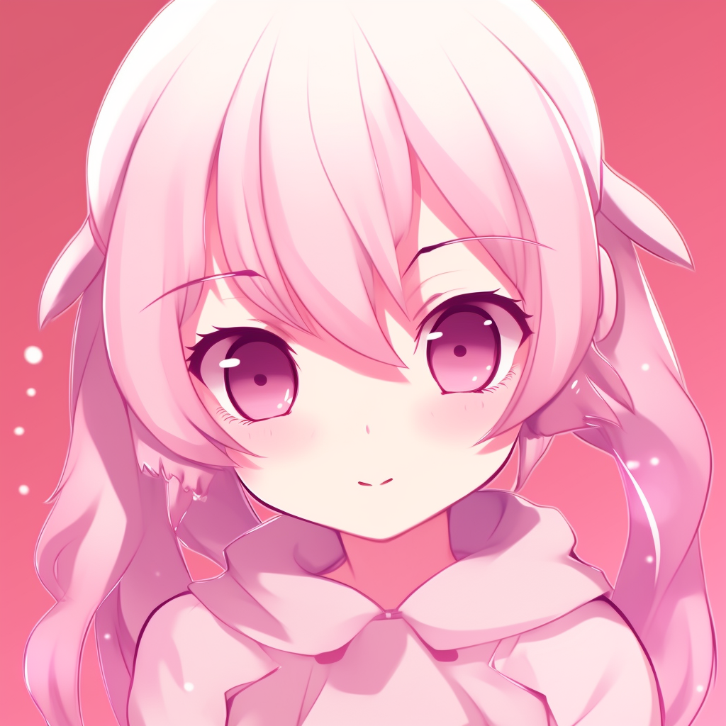 Profile picture of a girl with pink hair, detailed hair strands and bright pink hues. animated pink anime pfps