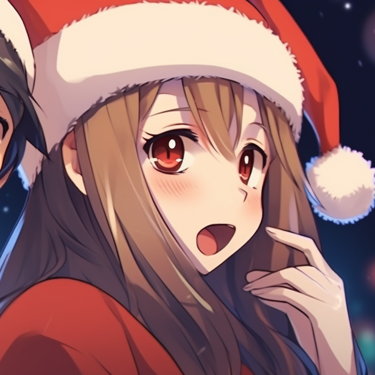 Two characters, one holding a candy cane, contrasting expressions, festive and bright colors. ideal christmas pfp matching themes for school pfp for discord.